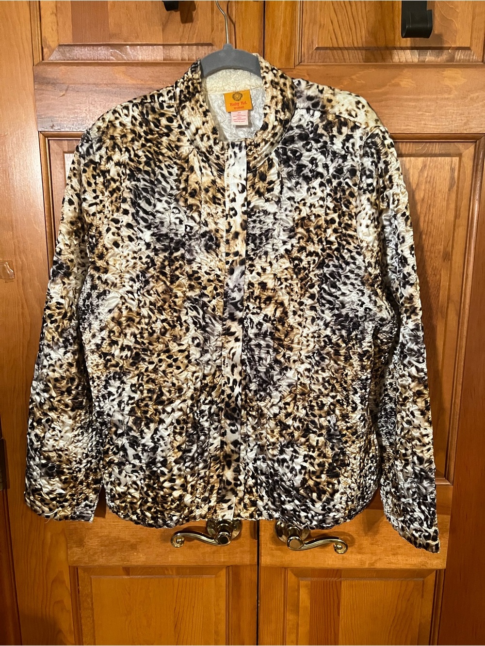 Ruby Rd. Faux Fur Leopard-Print Bomber Jacket in Brown/Black/White